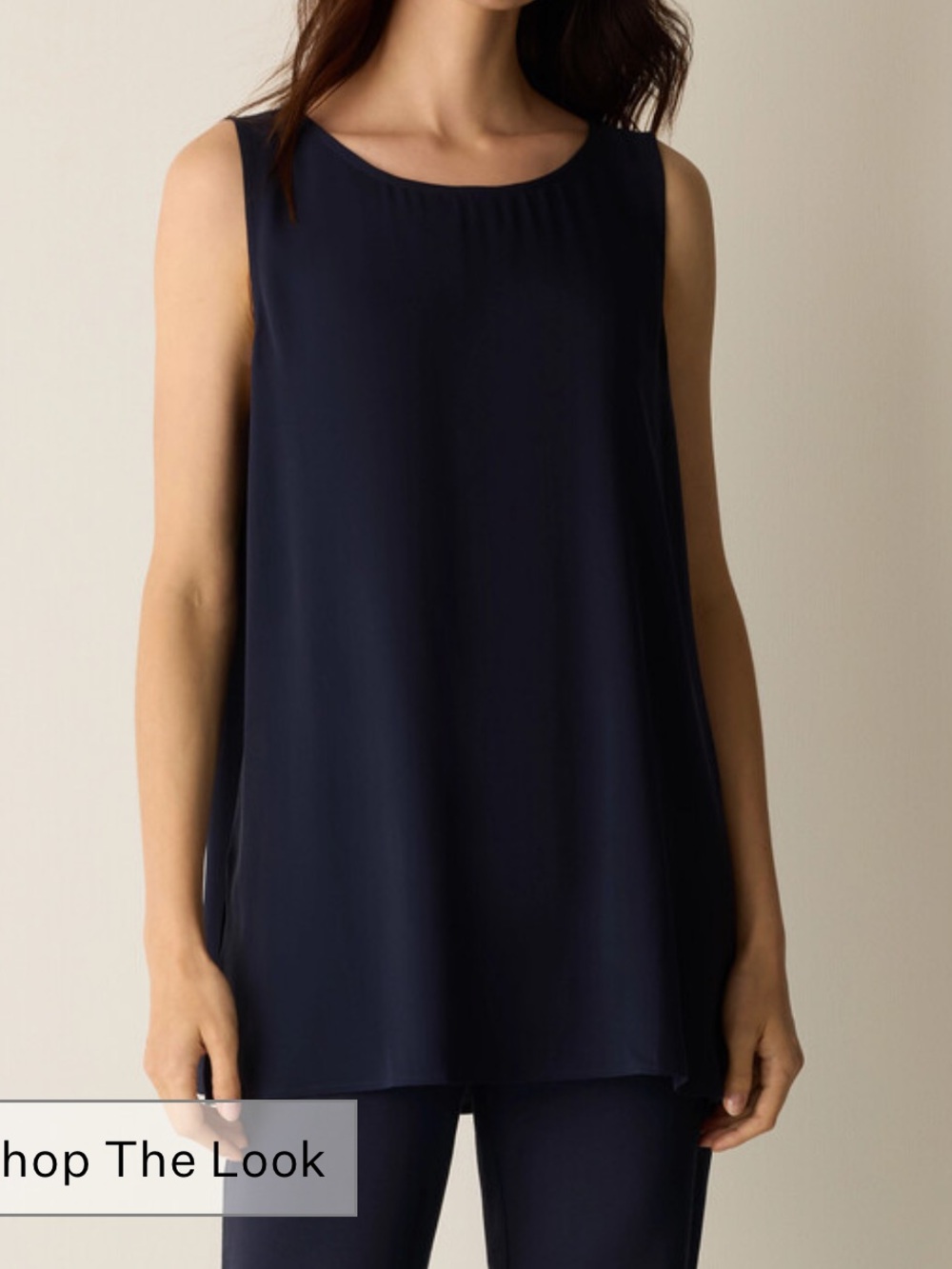 Eileen Fisher sleeveless long line high low silk sheet tunic top boho summer